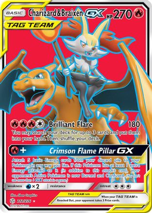 Charizard & Braixen GX (Full Art) 212/236 - SM Cosmic Eclipse Holofoil