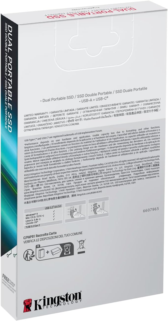 Kingston SSD SPSD 2TB 2TB Dual USB-A C Portable SSD