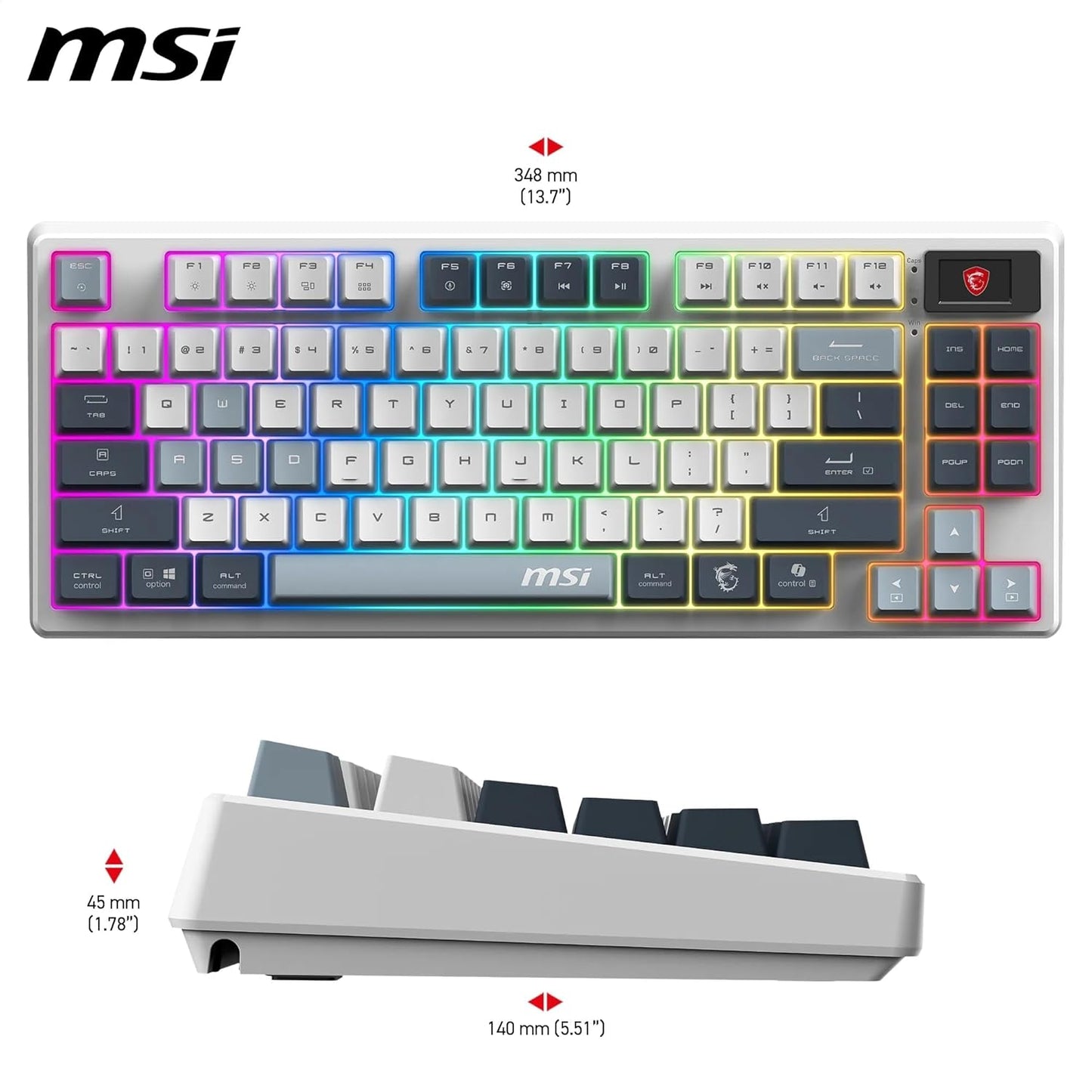 MSI FORGE GK600 TKL W SKY US MECHANICAL LINEAR SWITCHES 2.4GHz BT USB2.0