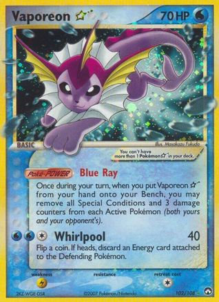 Vaporeon Star 102/108 - Power Keepers Holofoil