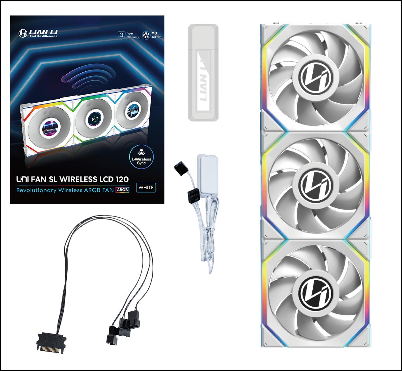 Lian-Li Fan 12SLLCD1W3W UNI FAN SL 2.4GHz Wireless 1.6 LCD RGB 120mm FanWhite