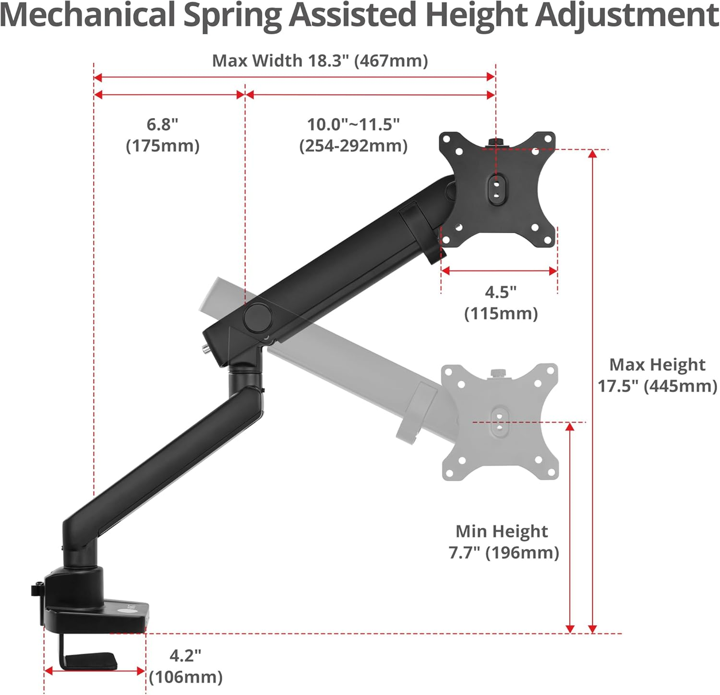 SIIG CE-MT2T12-S1 Aluminum Mechanical Spring Slim Monitor Arm Single