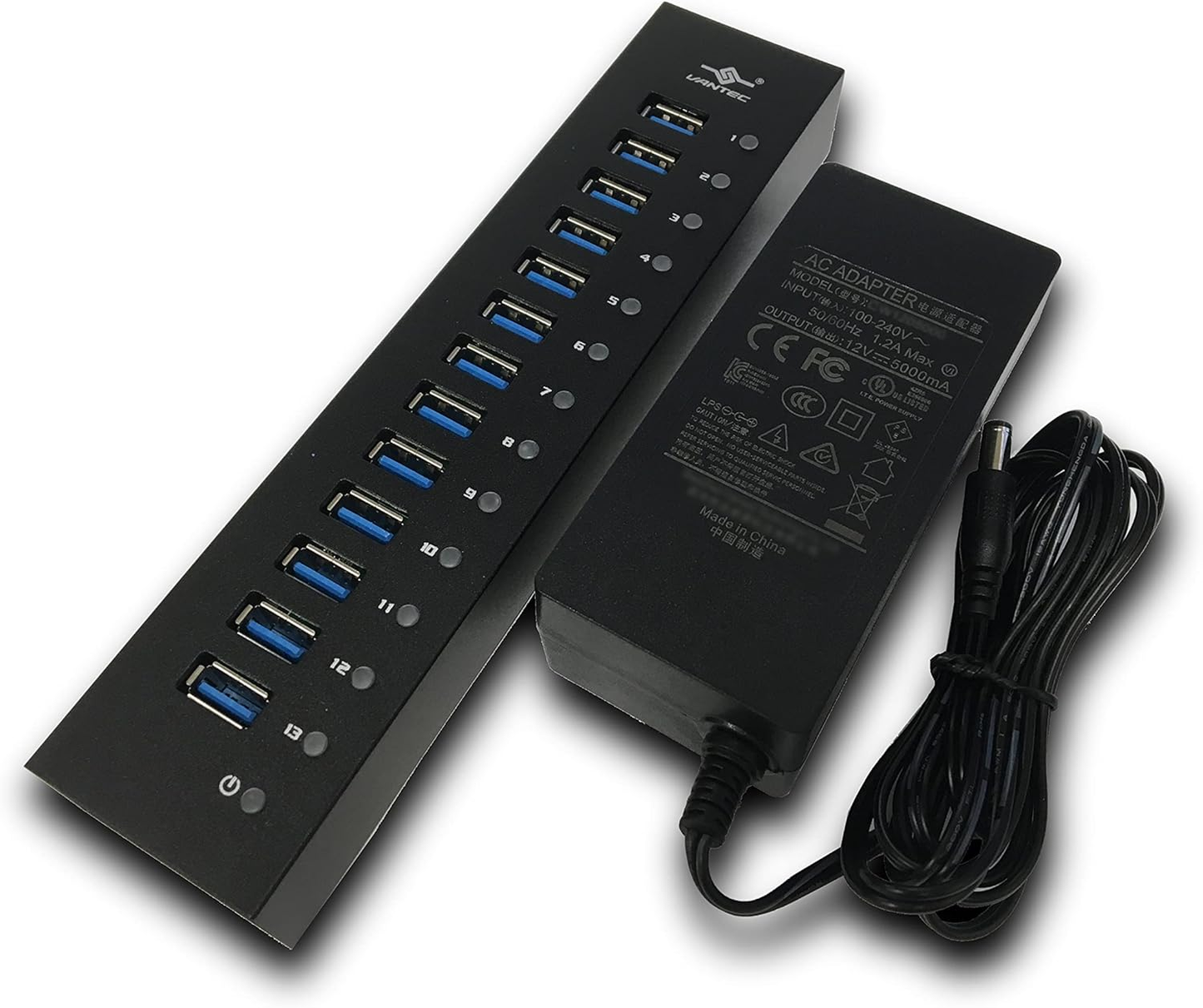 Vantec UGT-AH131U3-BK 13-Port USB 3.0 Aluminum Hub Data Charging 12V 5A