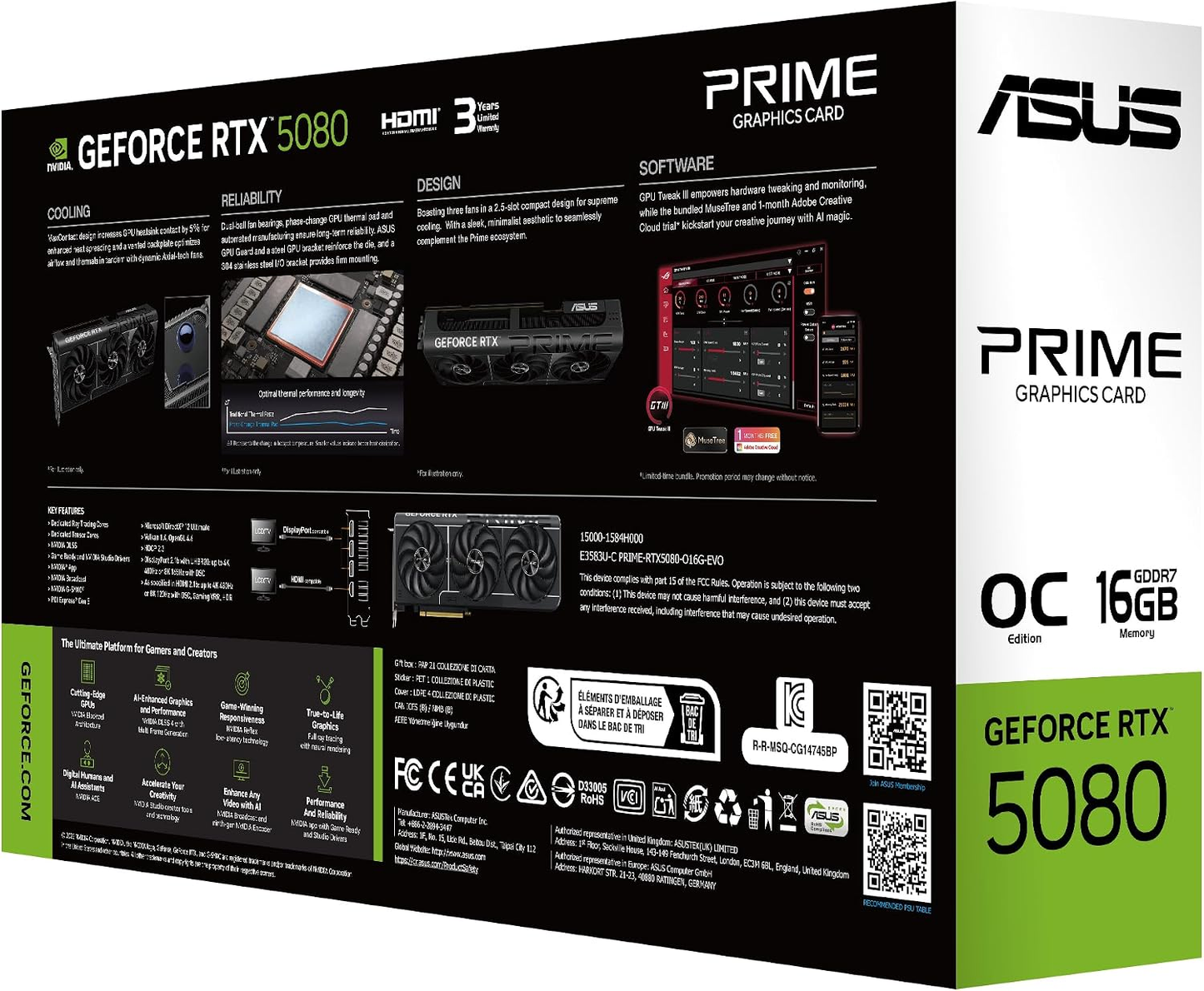 ASUS PRIME-RTX5080-O16G-EVO GeForce RTX 5080 EVO 16GB GDDR7 OC 16GB GDDR7