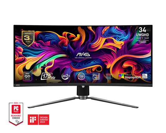 MSI MN MAG 341CQP QD-OLED 34 OLED UWQHD 3440x1440 21:9 0.03ms 175Hz 2xHDMI DP