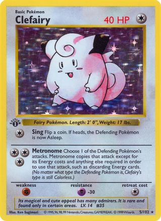 Clefairy 5 - Base Set Shadowless Unlimited Holofoil
