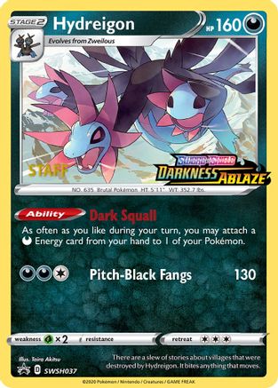 Hydreigon - SWSH037 (Prerelease) [Staff] SWSH037 - SWSH Sword & Shield Promo Cards Holofoil