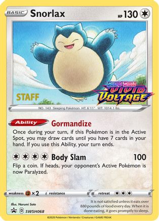 Snorlax - SWSH068 (Prerelease) [Staff] SWSH068 - SWSH Sword & Shield Promo Cards Holofoil