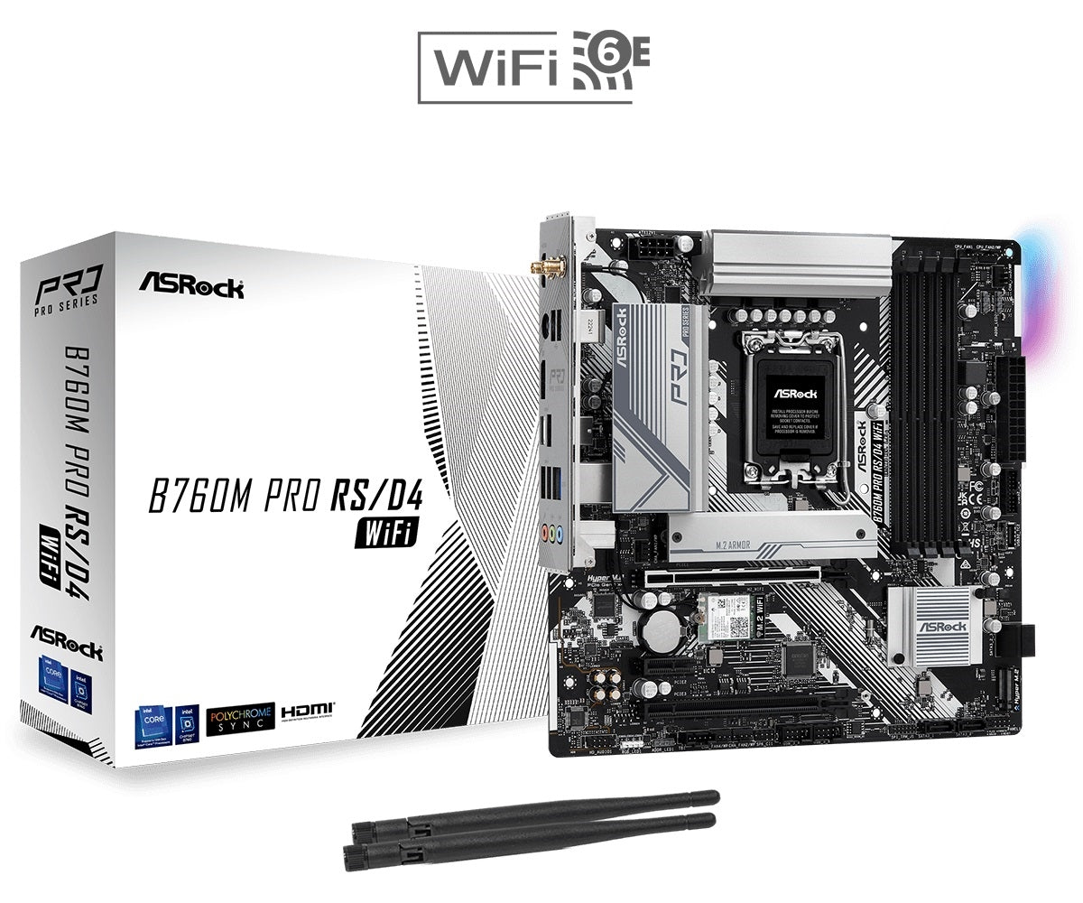 ASRock B760M Pro RS D4 WiFi B760 LGA1700 Max128GB DDR4 Micro ATX vente au détail