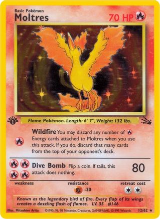 Moltres (12) 12/62 - Fossil 1st Edition Holofoil