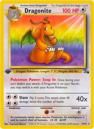 Dragonite (19) 19/62 - Fossil 1st Edition