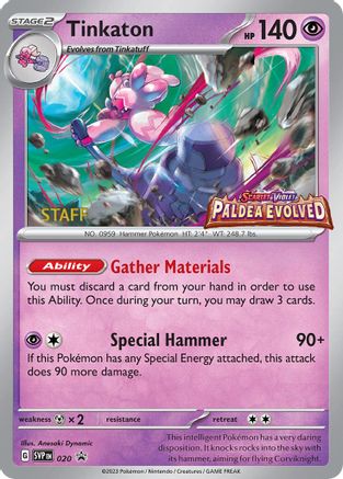 Tinkaton - 020 (Prerelease) [Staff] 20 - SV Scarlet & Violet Promo Cards Holofoil