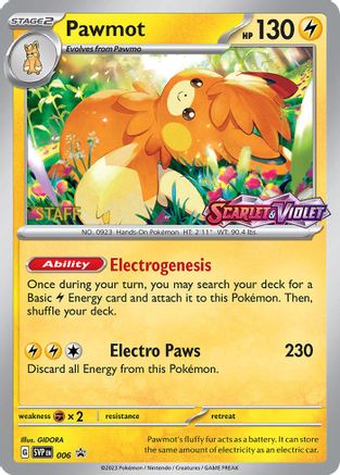 Pawmot - 006 (Prerelease) [Staff] 6 - SV Scarlet & Violet Promo Cards Holofoil