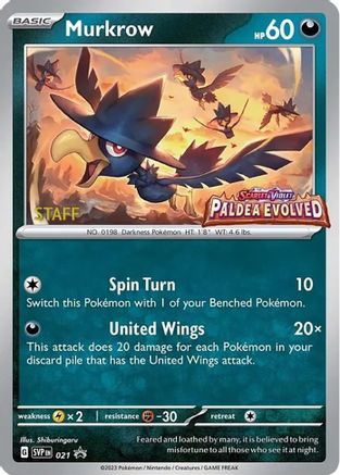 Murkrow - 021 (Prerelease) [Staff] 21 - SV Scarlet & Violet Promo Cards Holofoil
