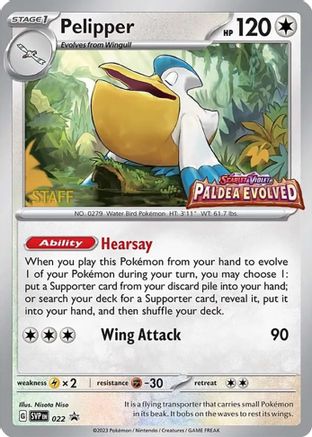 Pelipper - 022 (Prerelease) [Staff] 22 - SV Scarlet & Violet Promo Cards Holofoil