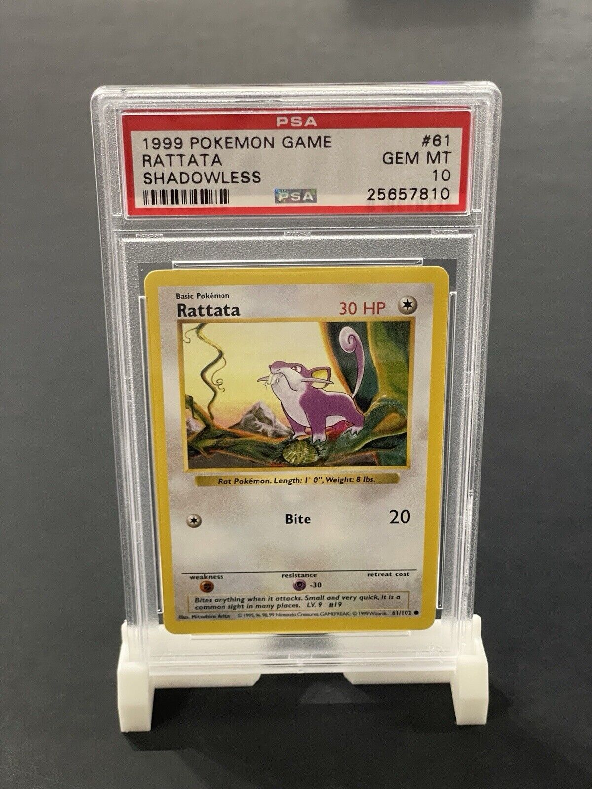 1999 Pokemon Game Shadowless Base Set Rattata 61/102 PSA 10 GEM MINT