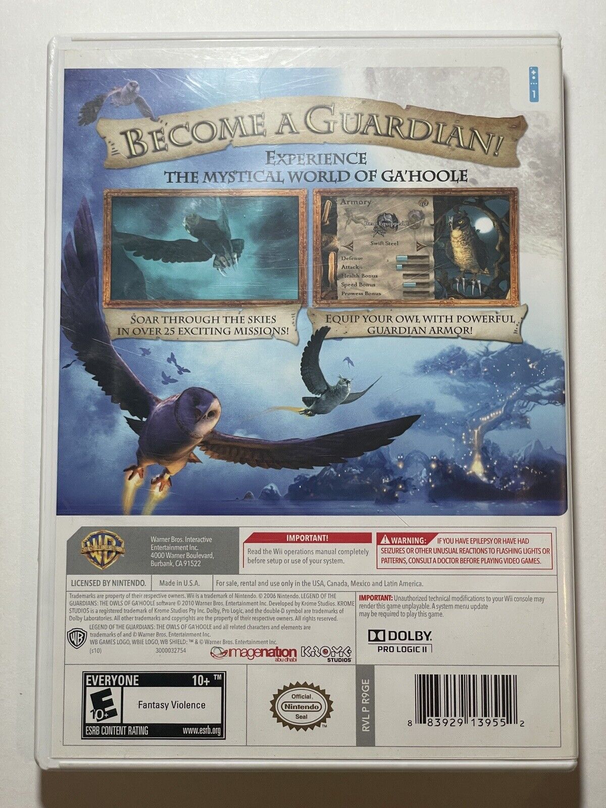 Legend of the Guardians: The Owls of Ga'Hoole Nintendo Wii, 2010 Complete Tested