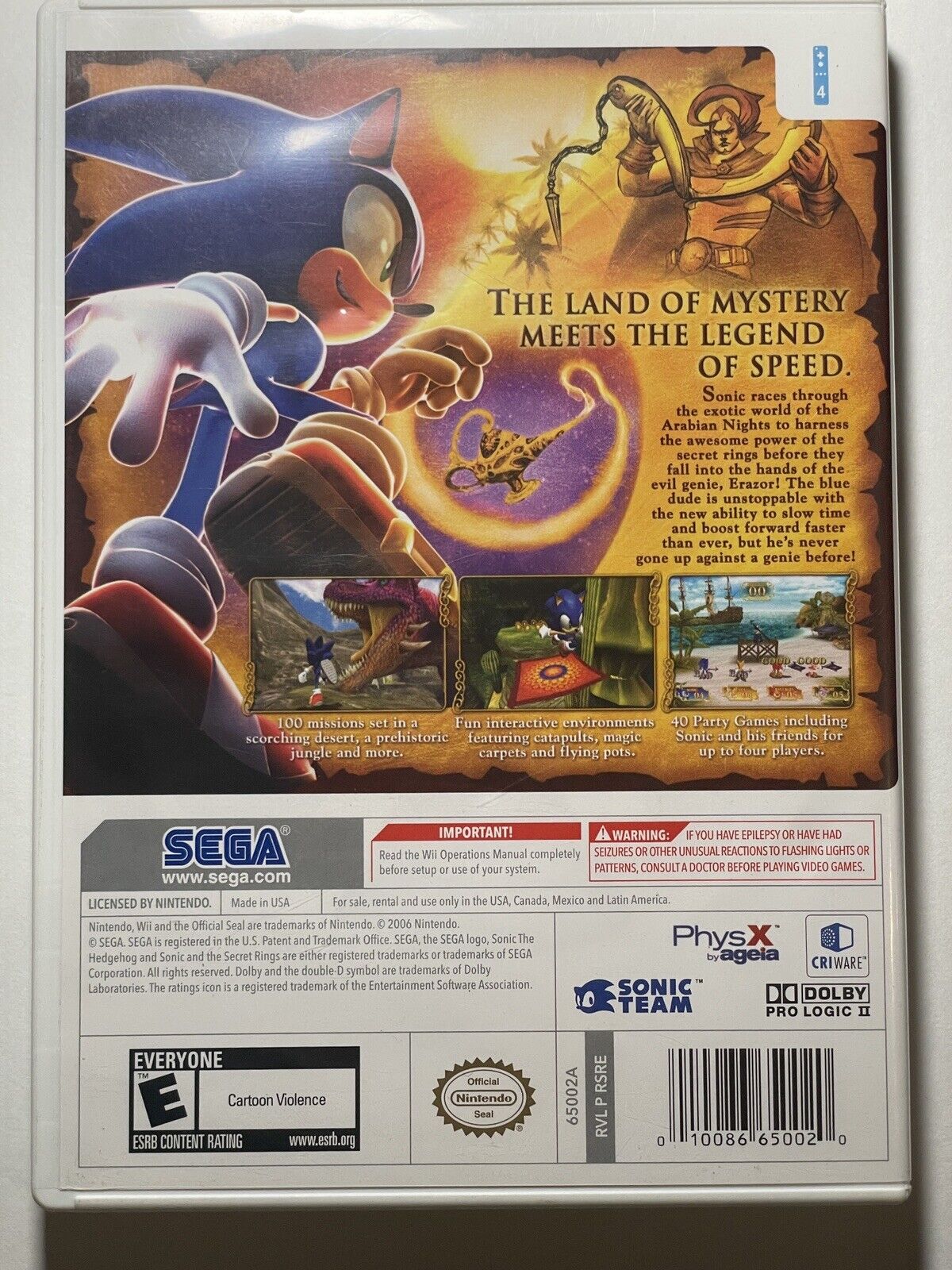 Sonic And The Secret Rings Nintendo Wii Complete. Tested & Working