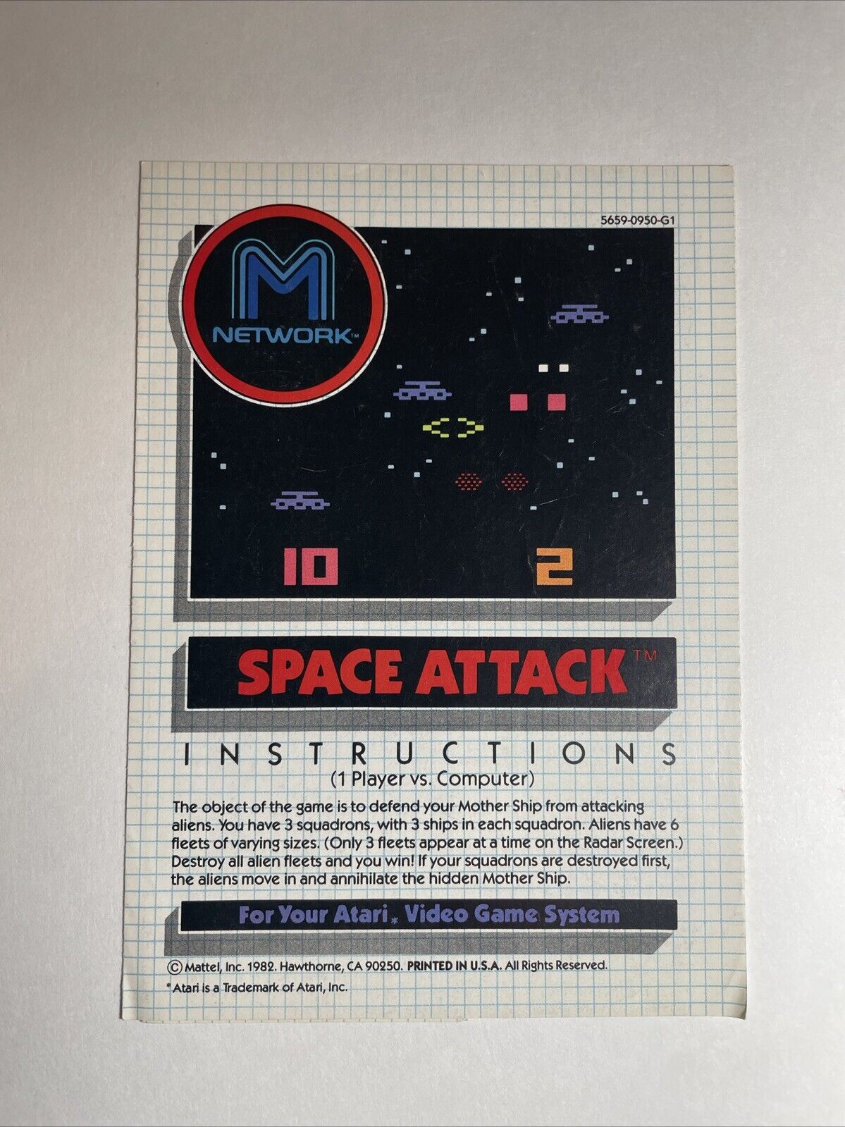 Space Attack (Atari 2600, 1982) W/ Manual. Tested and Working