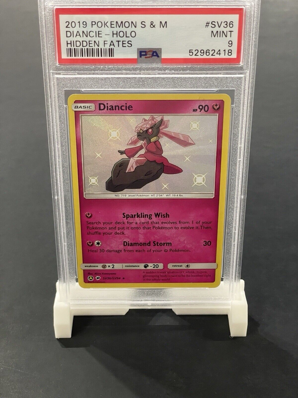 Pokémon TCG Diancie Hidden Fates SV36/SV94 Holo Shiny Holo Rare PSA 9 MINT