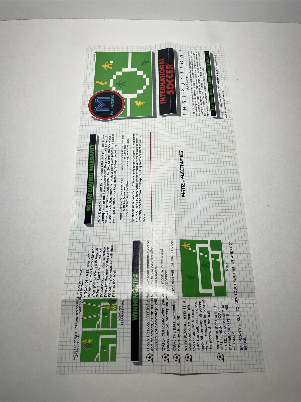 International Soccer (Atari 2600, 1982) W/ Manual. Tested and Working