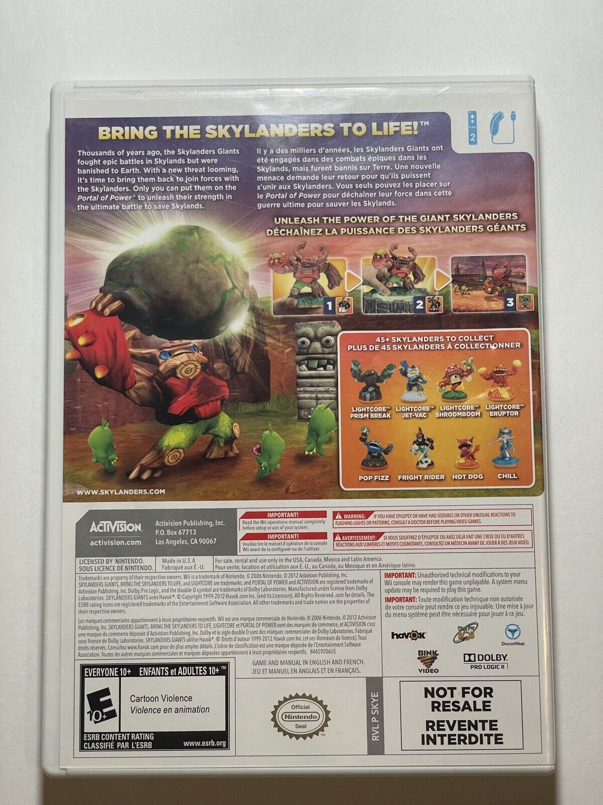 Skylander's Giants: Game Only (Nintendo Wii, 2012) No Manual. Tested and Working