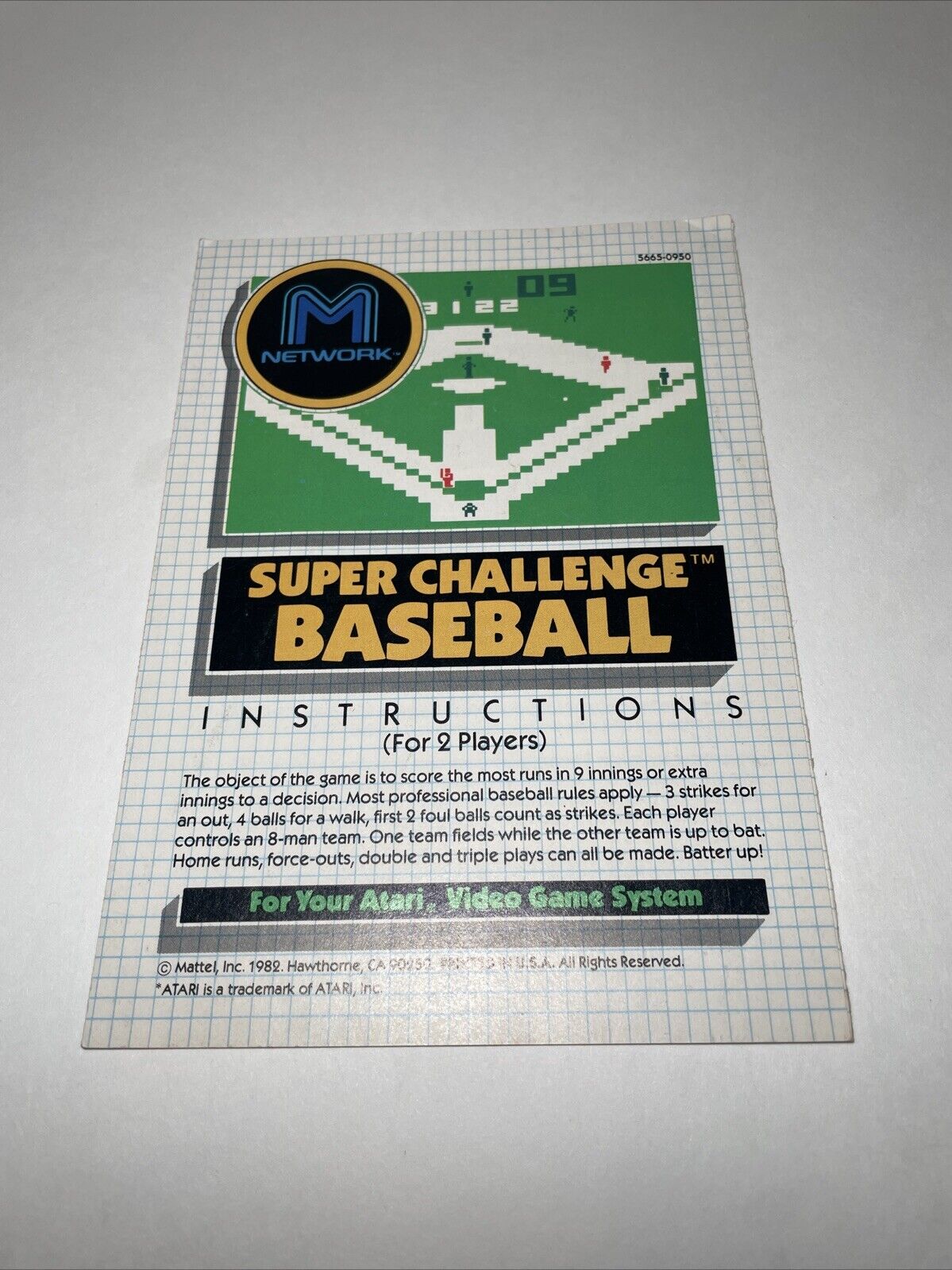 Super Challenge Baseball (Atari 2600, 1982) W/ Manual. Tested and Working