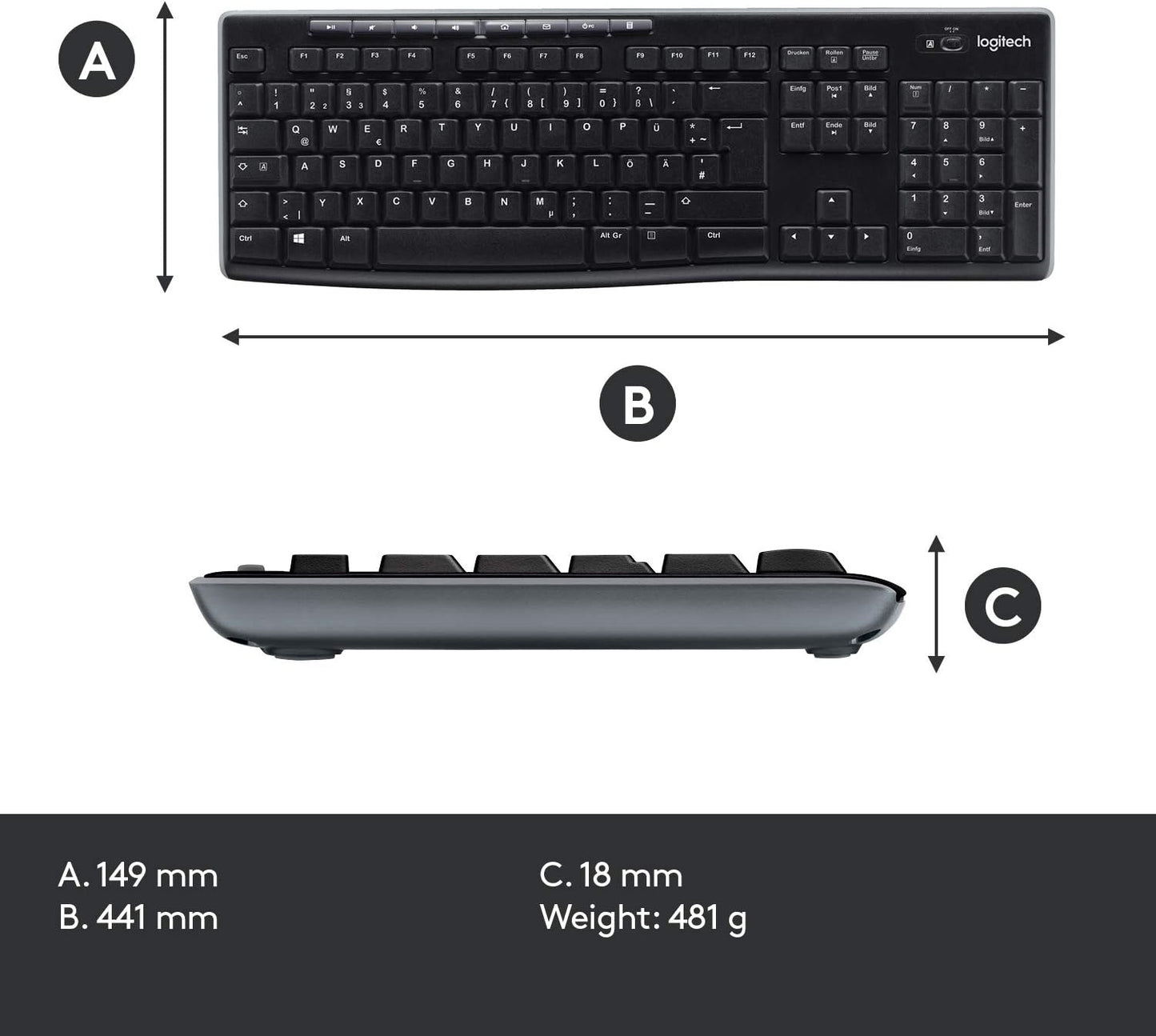 Logitech Keyboard Mouse 920-004536 Wireless Combo MK270 2.4GHz Black Retail