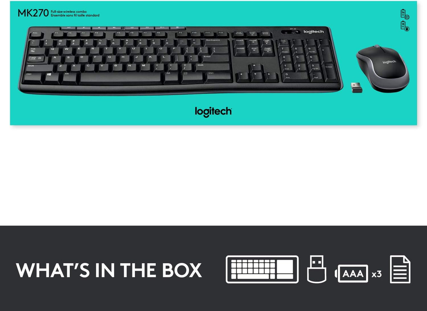 Logitech Keyboard Mouse 920-004536 Wireless Combo MK270 2.4GHz Black Retail