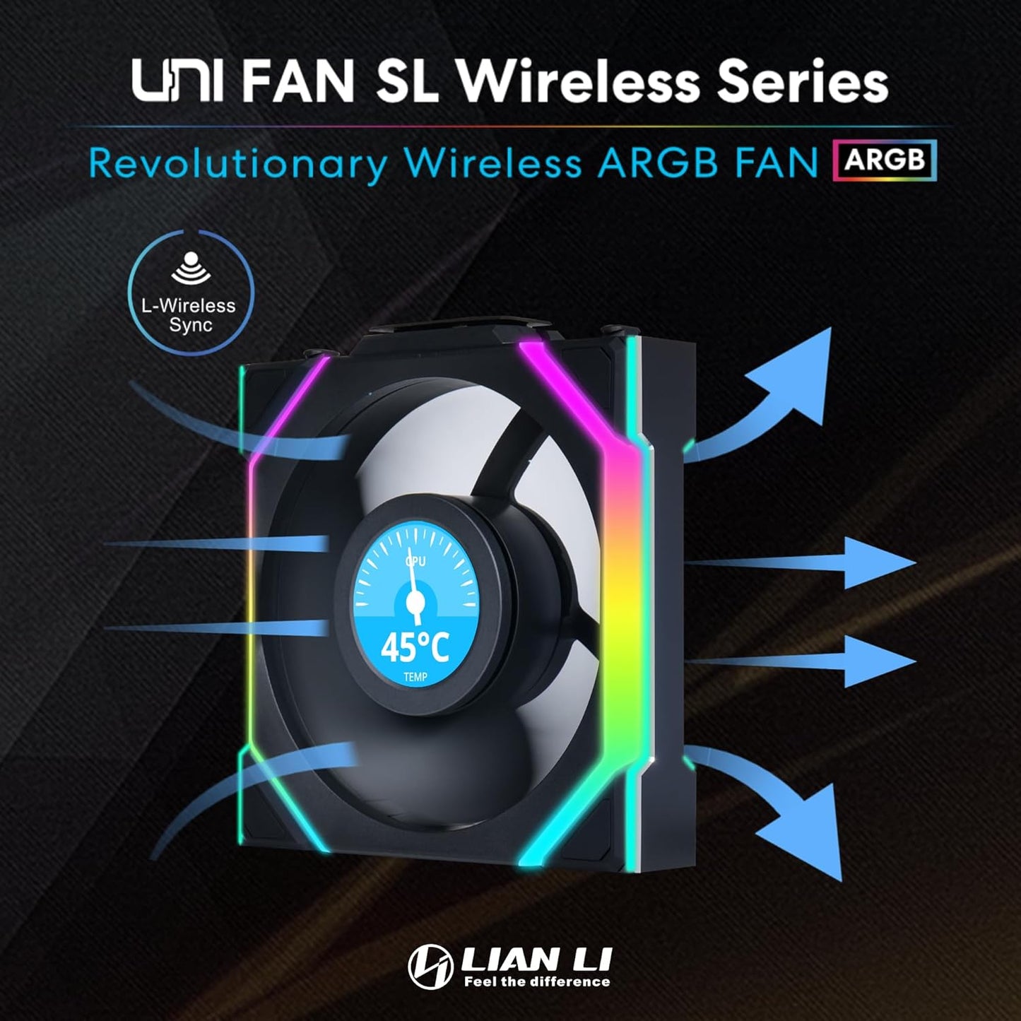 Lian-Li Fan 12SLLCD1W1B UNI FAN SL 2.4GHz Wireless 1.6 LCD RGB 120mm FanBlack