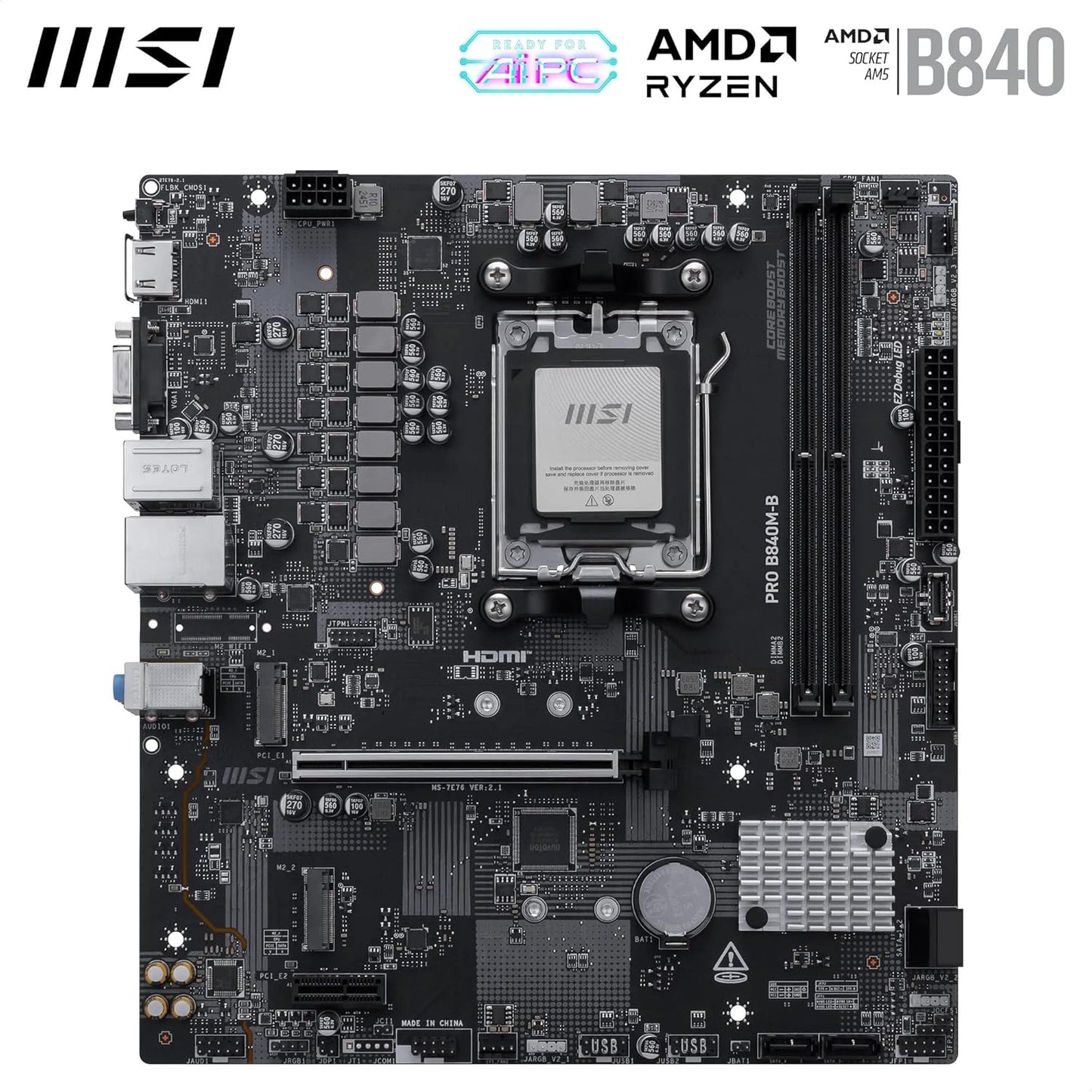 MSI MB PRO B840M-B B840 AM5 Max256GB DDR5 mATX