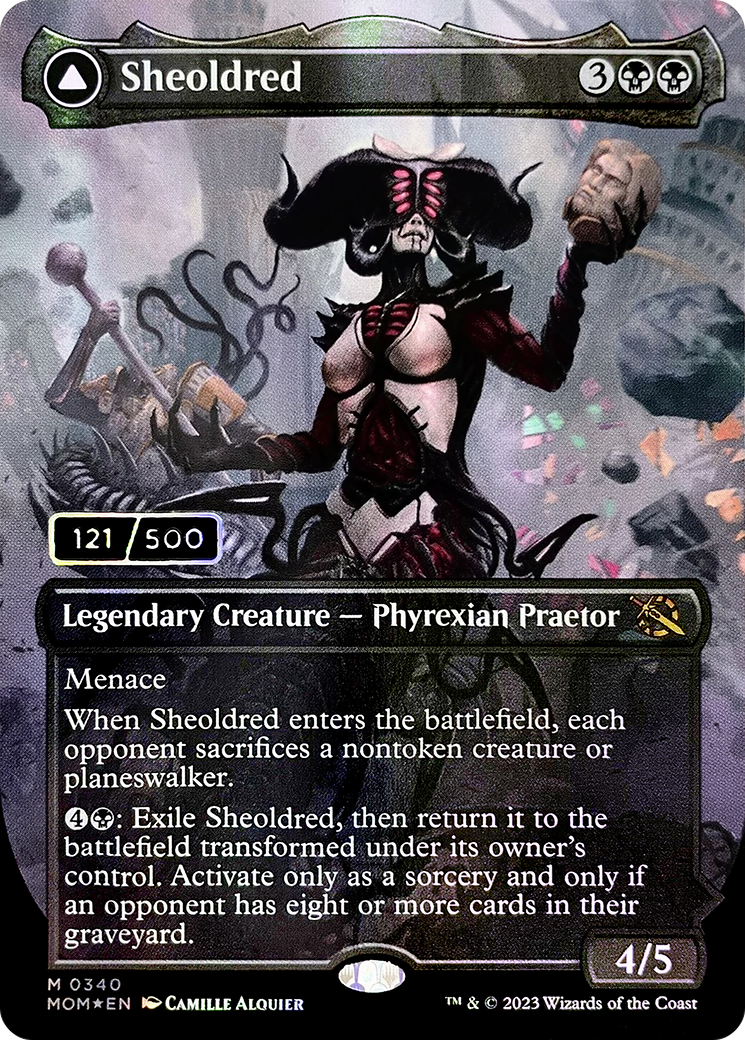 Sheoldred // The True Scriptures (MOM-340) - March of the Machine (Borderless) Foil