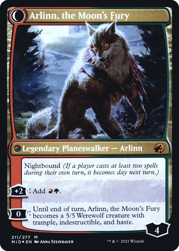 Arlinn, the Pack's Hope // Arlinn, the Moon's Fury (PRE-211S) - Innistrad: Midnight Hunt Promos: (Double Faced Transform) Foil