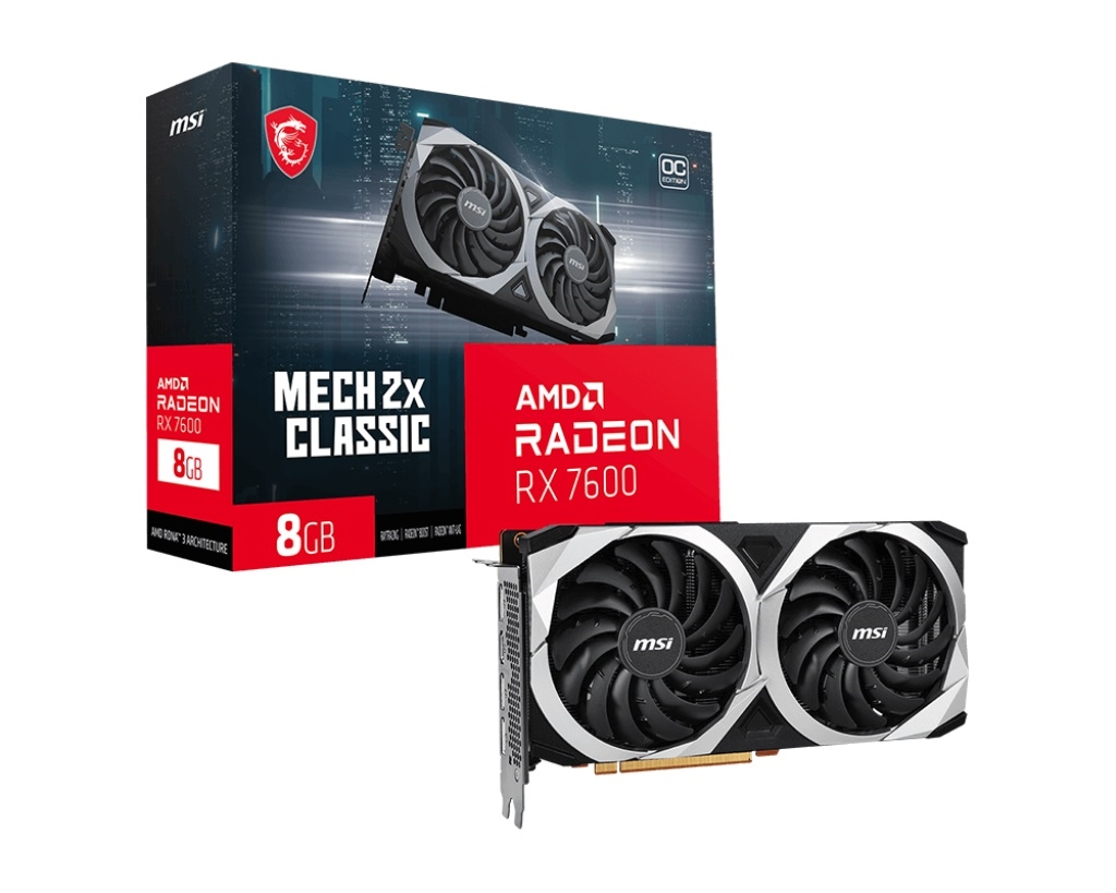 MSI VCX Radeon RX 7600 MECH 2X CLASSIC 8G OC 8G G6 PCIE HDMI 3xDP ATX Vente au détail