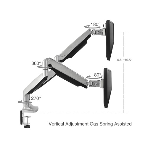 SIIG AC CE-MT2E12-S1 Support de bureau à ressort à gaz en aluminium de haute qualité double argent