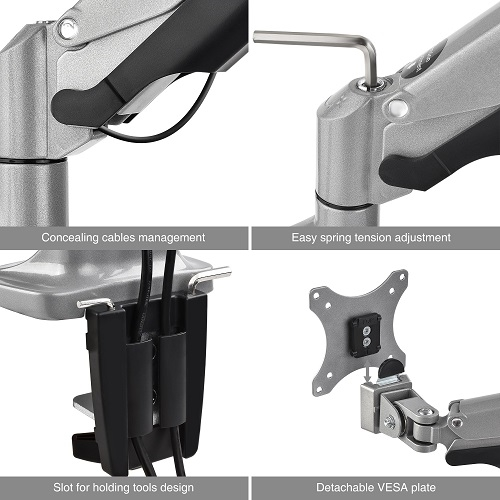 SIIG AC CE-MT2E12-S1 Support de bureau à ressort à gaz en aluminium de haute qualité double argent