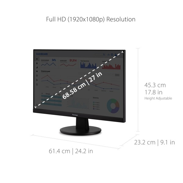 ViewSonic Monitor VA2747-MH 27" MVA Monitor with HDMI and VGA 1920x1080