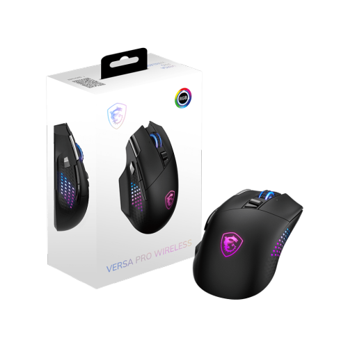 MSI Versa Pro Wireless Mouse, Black w/ 26,000 dpi Sensor, OMRON Main Switches, USB, Bluetooth v5.3, SWIFTSPEED 2.4GHz