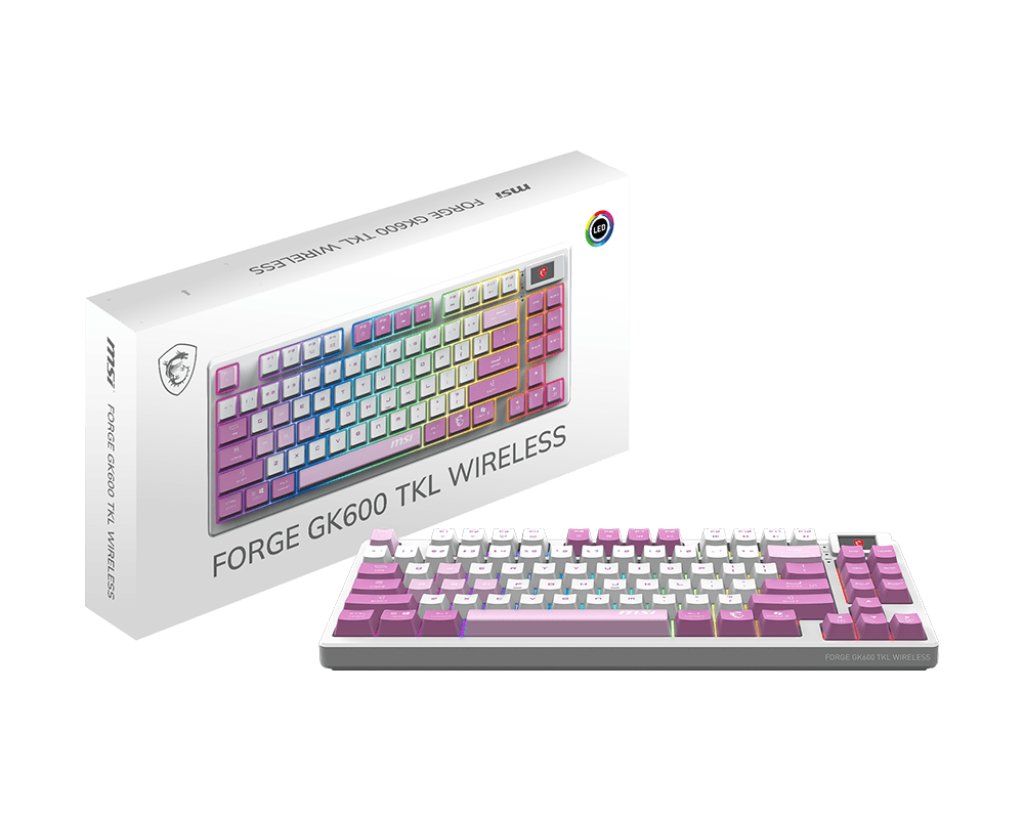 MSI FORGE GK600 TKL W VIOLET US MECHANICAL KTT HIFI LINEAR SWITCHES RGB