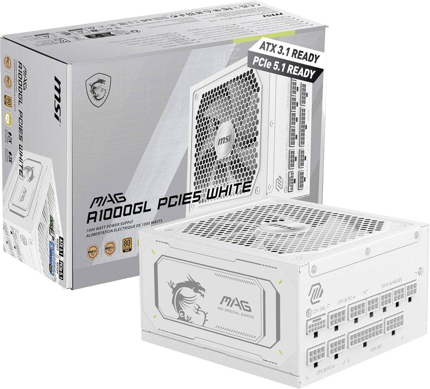 MSI PS MAG A1000GL PCIE5 WHITE 1000W 80+ Gold fully modular APFC Intel ATX 12V