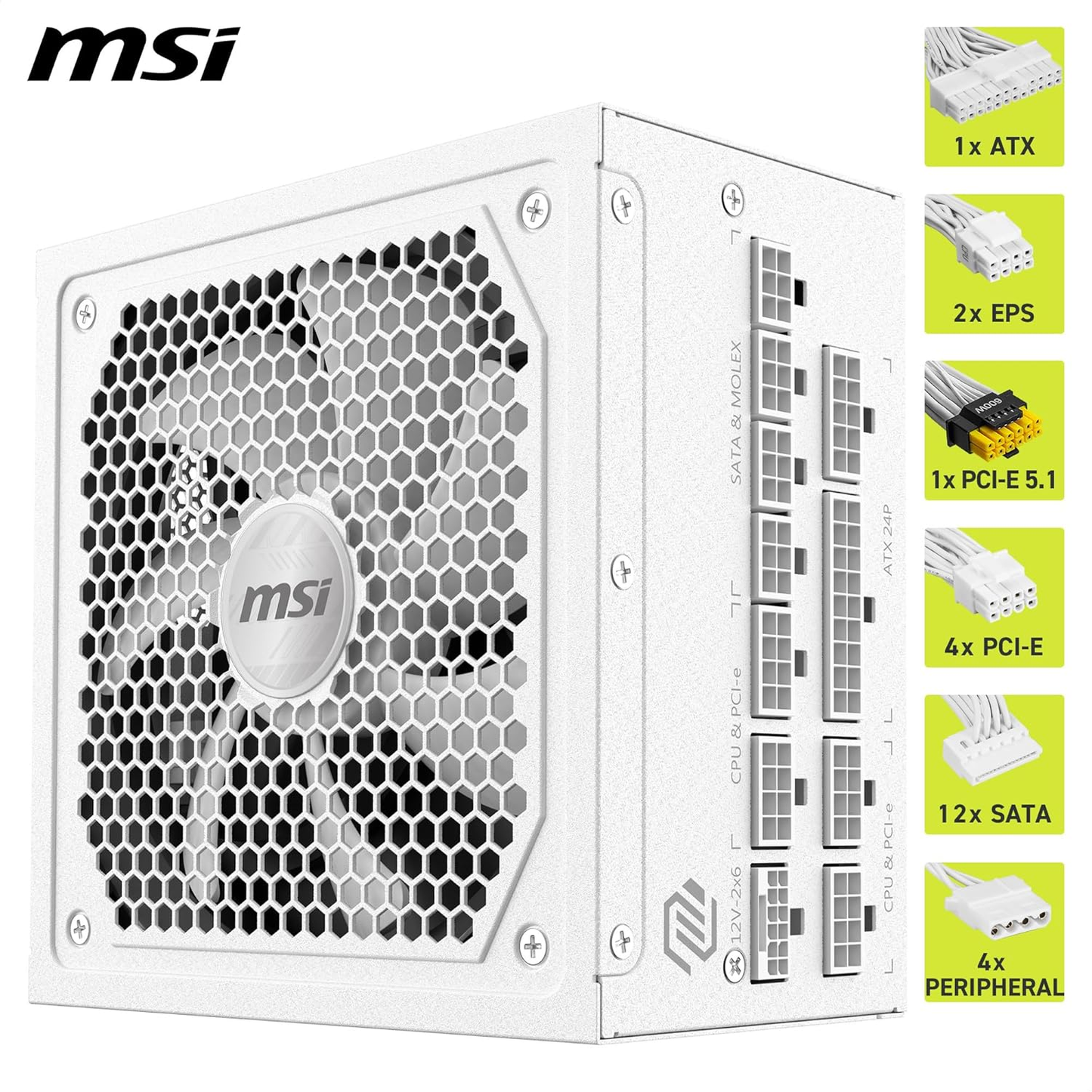 MSI PS MAG A1000GL PCIE5 WHITE 1000W 80+ Gold fully modular APFC Intel ATX 12V