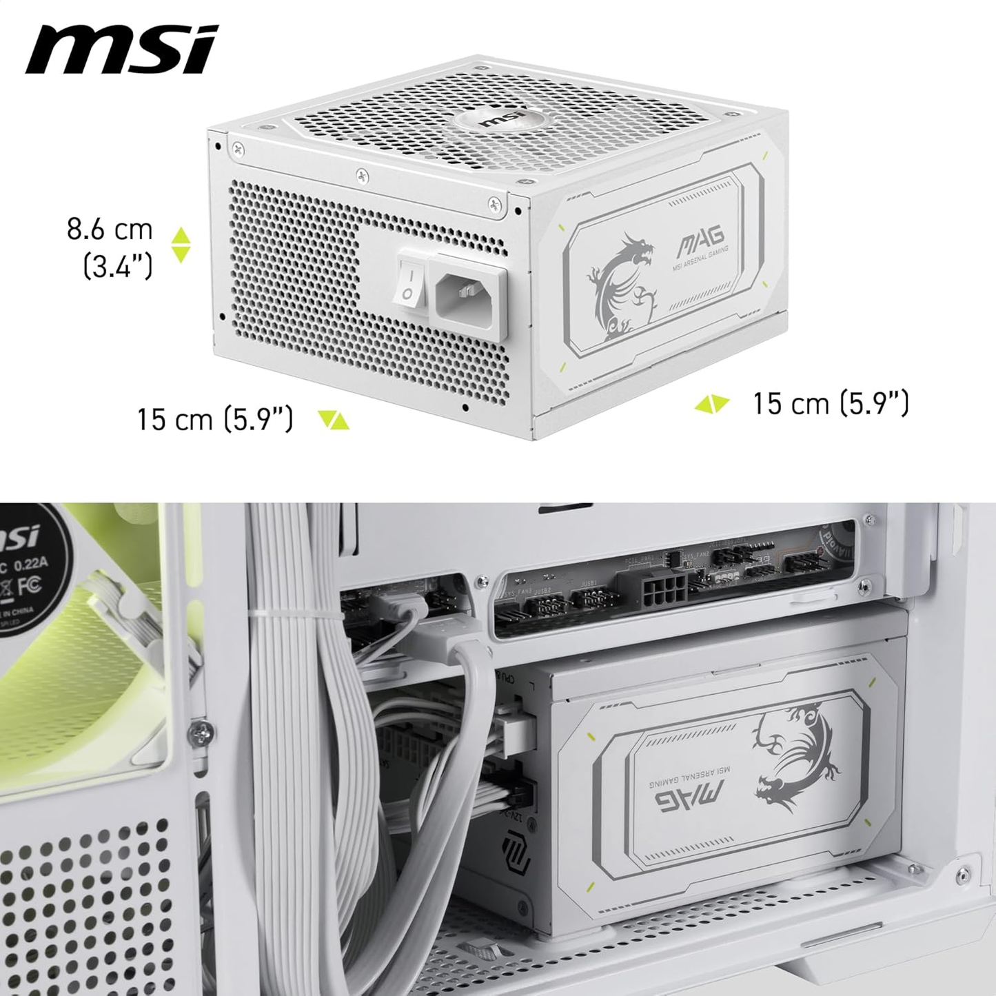 MSI PS MAG A1000GL PCIE5 WHITE 1000W 80+ Gold fully modular APFC Intel ATX 12V