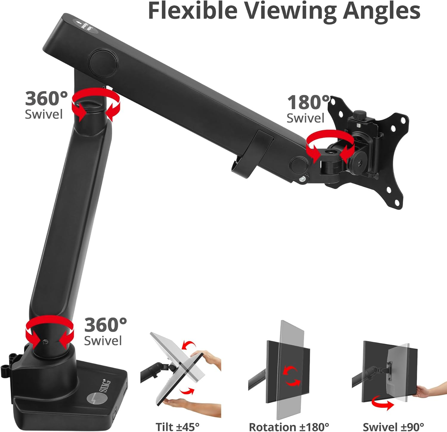 SIIG CE-MT2T12-S1 Aluminum Mechanical Spring Slim Monitor Arm Single
