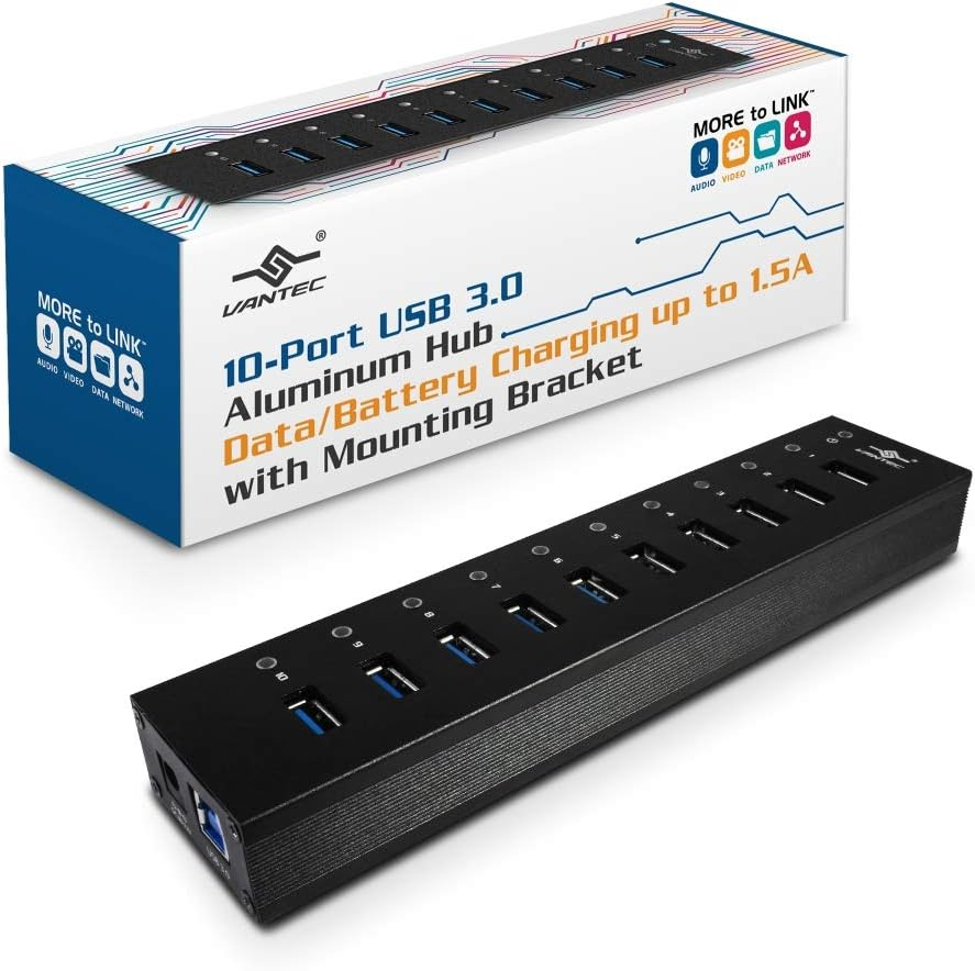 Vantec UGT-AH110U3-BK 10-Port USB 3.0 Aluminum ALL Data charging Hub
