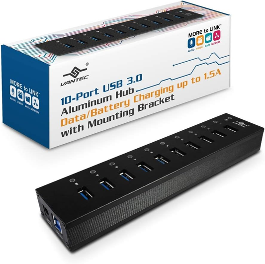 Vantec UGT-AH110U3-BK 10-Port USB 3.0 Aluminum ALL Data charging Hub