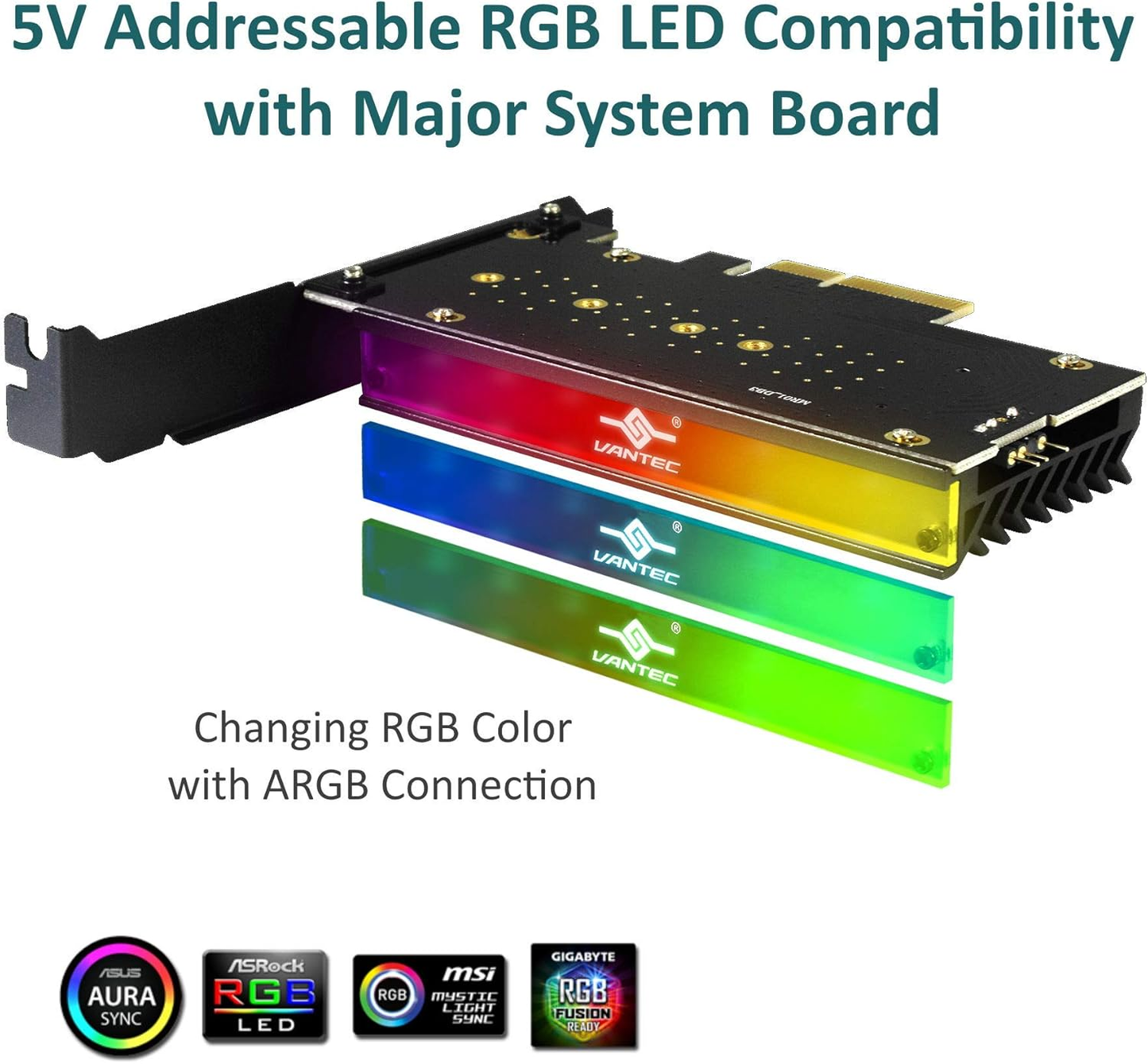 Vantec UGT-M2PC12-RGB M.2 NVMe PCIe x4 RGB LED Card with Heat Sink