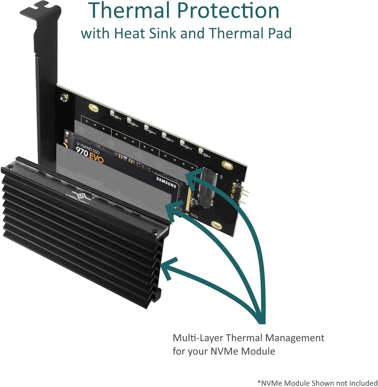 Vantec UGT-M2PC12-RGB M.2 NVMe PCIe x4 RGB LED Card with Heat Sink