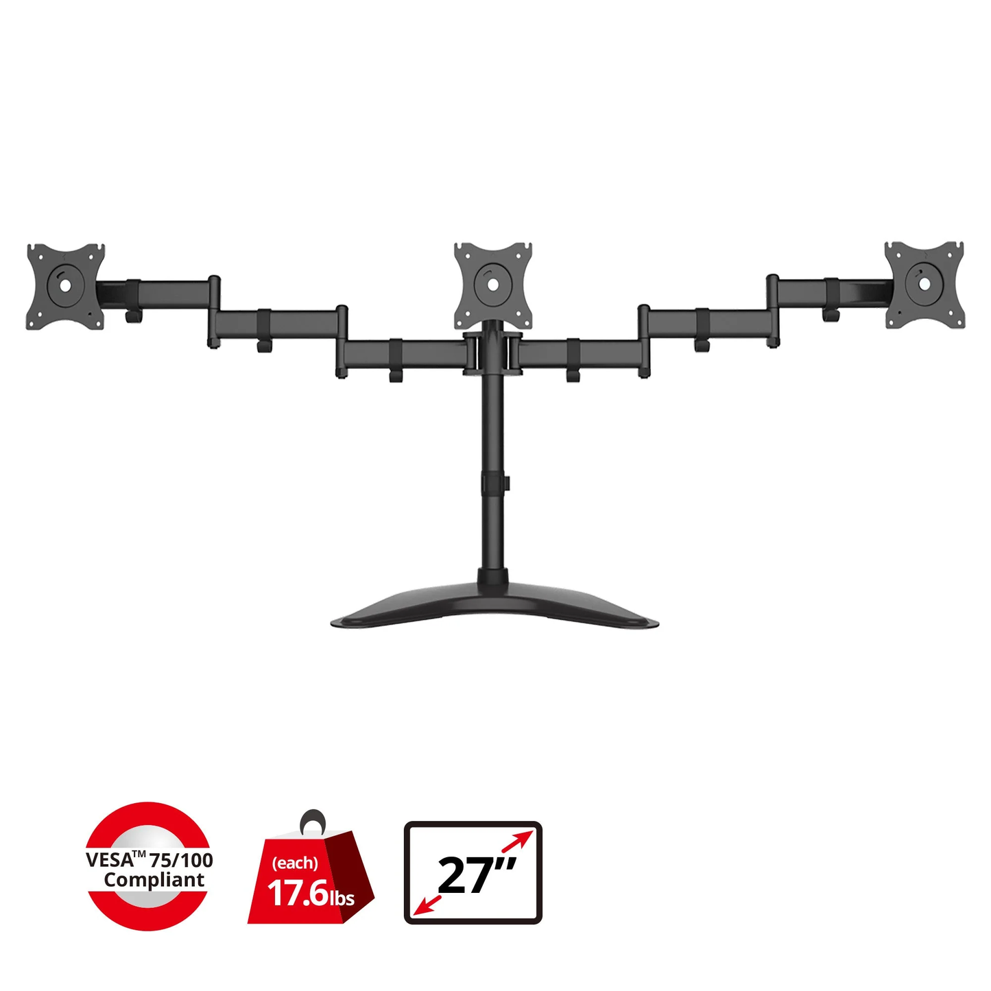 SIIG CE-MT1V12-S1 Articulated Freestanding Triple Monitor Desk Stand 13-27