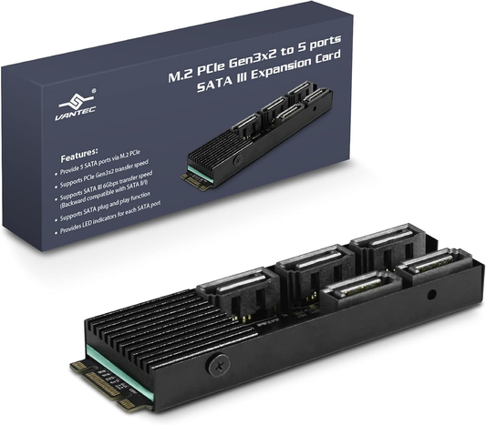Vantec UGT-M2670 M.2 PCIe Gen3x2 B+M Key To 5 Ports SATA III Expansion Card