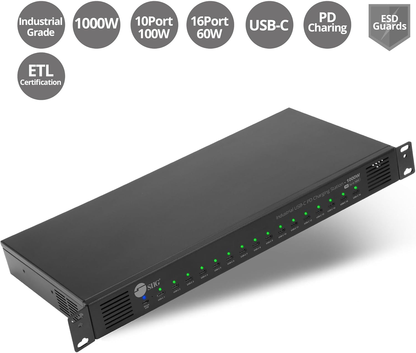 SIIG ID-US0A11-S1 16PT Industrial USB-C PD Charging Station 30W per port
